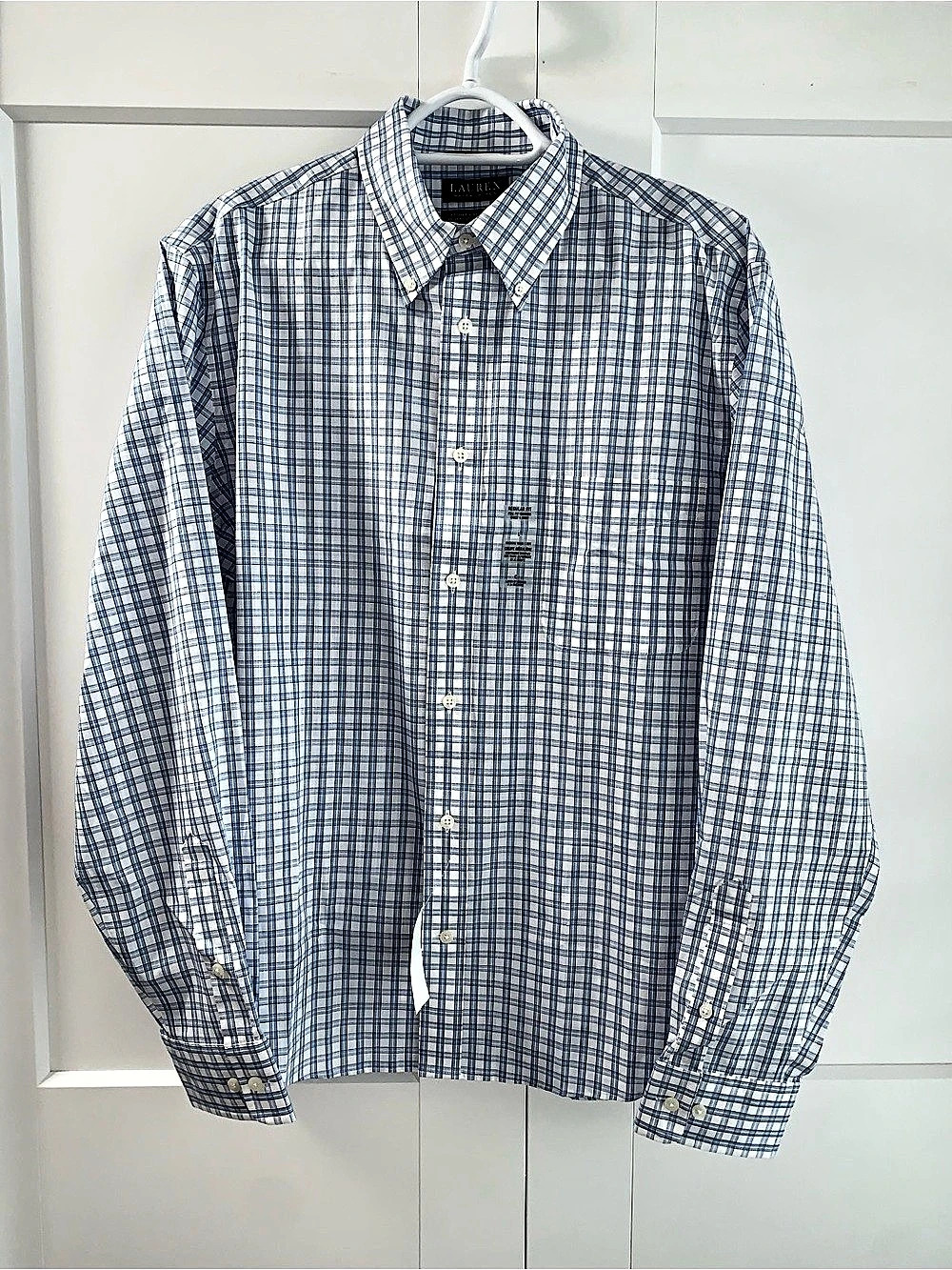 Lauren Ralph Lauren Plaid Button Down in Blue & White Size L NWT